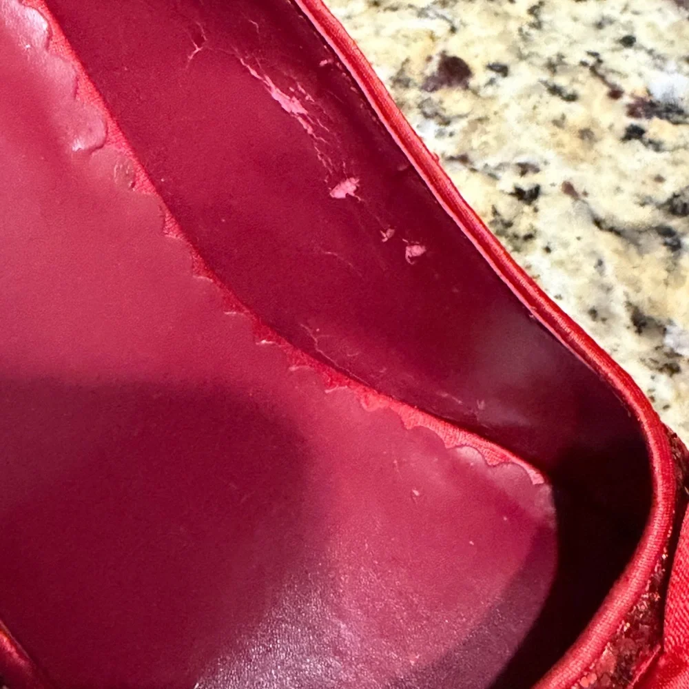 Bordello Pleaser Red Glitter Bow Platform Pumps Dorothy Wizard of Oz Size 8